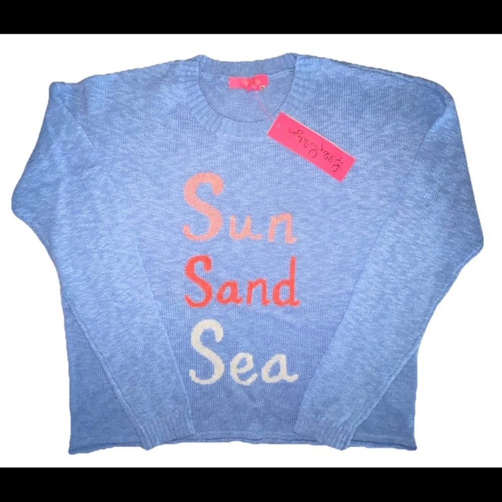 Nwt Lilly Pulitzer Blue Sweater with Sun Sand Sea Text size s